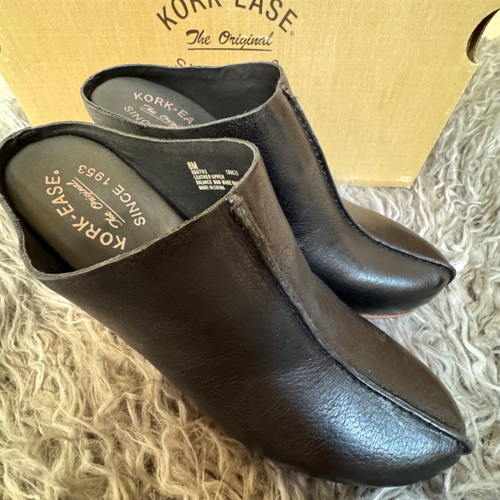Kork-Ease Sagano Black Leather Wrapped Platform Mules-NEW IN BOX - Picture 2 of 8